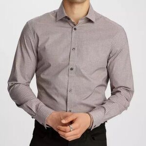 JOHN VARVATOS Melange Woven Check Slim Fit Cranberry Dress Shirt 15.5 (32-33) M